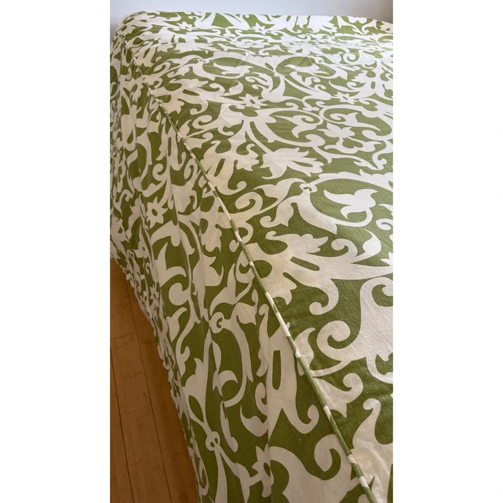 Pottery Barn Garden Gate Duvet Cover King Size Linen Cotton Green White Scroll